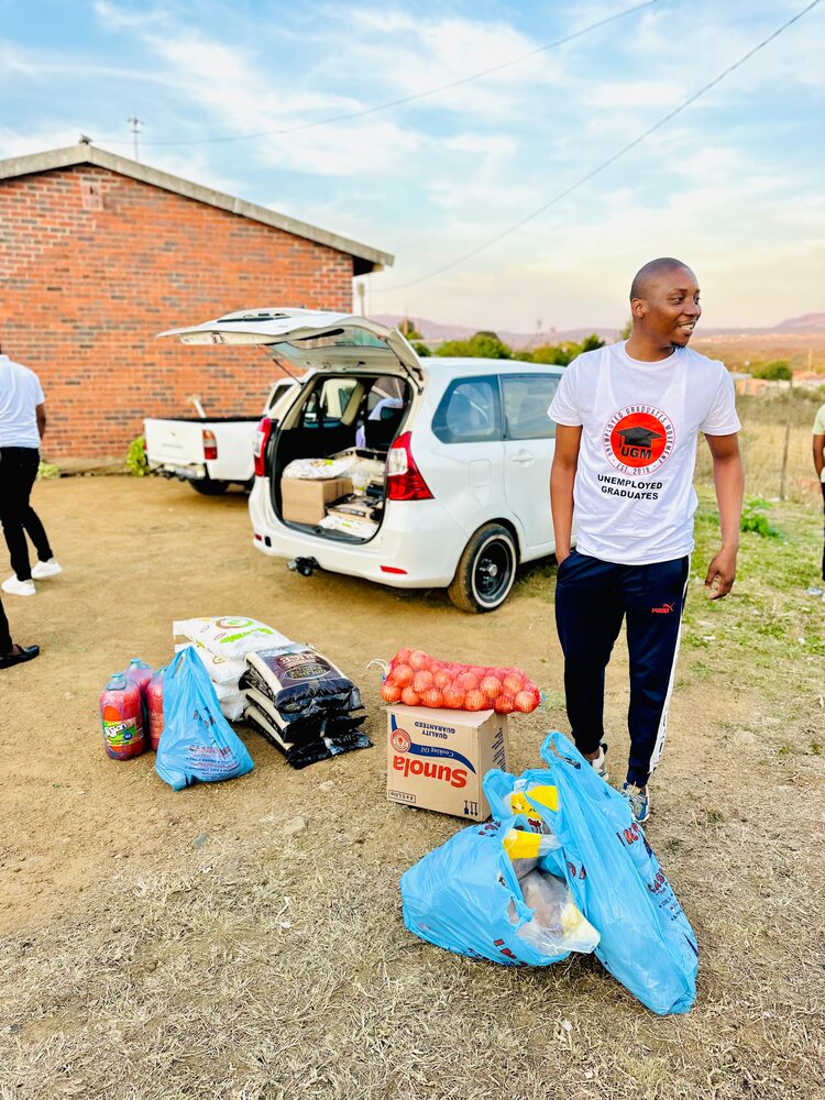 Groceries and donated goods for a UGM outreach drive